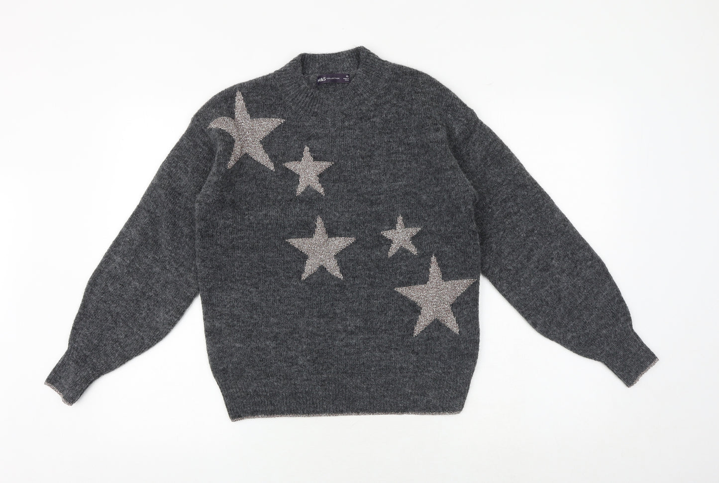 Marks and Spencer Womens Grey Round Neck Polyester Pullover Jumper Size XS - Star