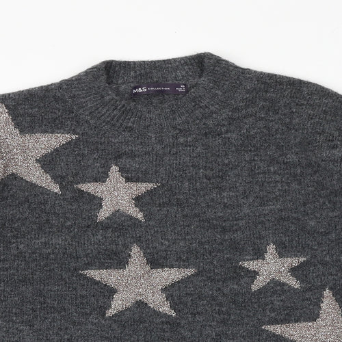Marks and Spencer Womens Grey Round Neck Polyester Pullover Jumper Size XS - Star