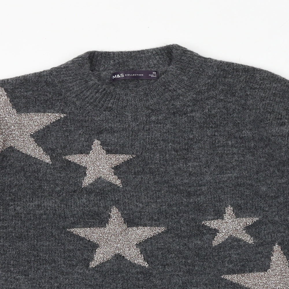 Marks and Spencer Womens Grey Round Neck Polyester Pullover Jumper Size XS - Star