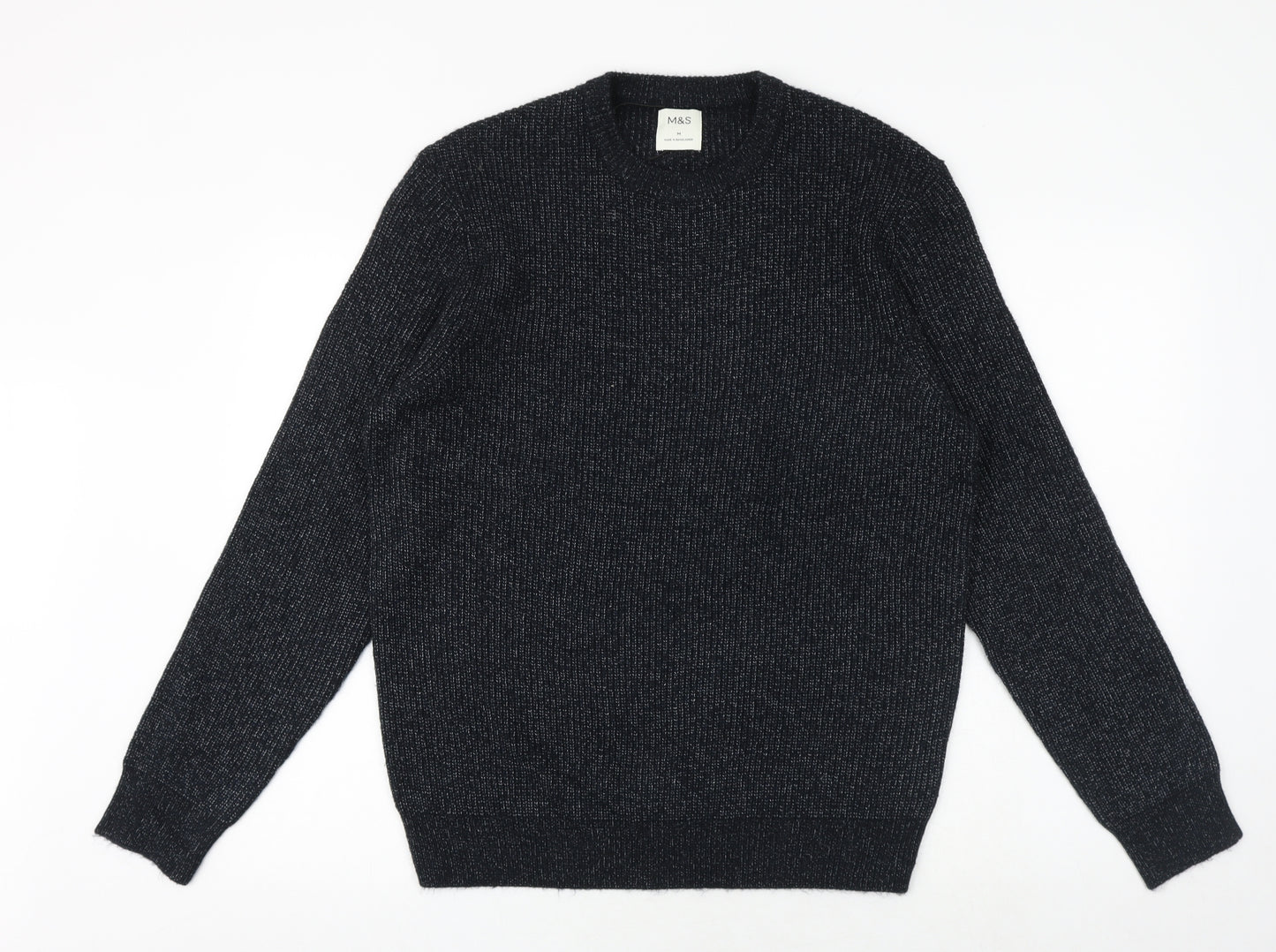 Marks and Spencer Mens Black Round Neck Polyamide Pullover Jumper Size M Long Sleeve