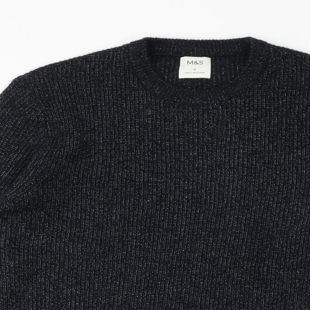 Marks and Spencer Mens Black Round Neck Polyamide Pullover Jumper Size M Long Sleeve