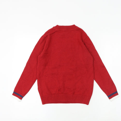 Marks and Spencer Boys Red Round Neck Acrylic Pullover Jumper Size 7-8 Years Pullover - Yeti Or Not Here I Come