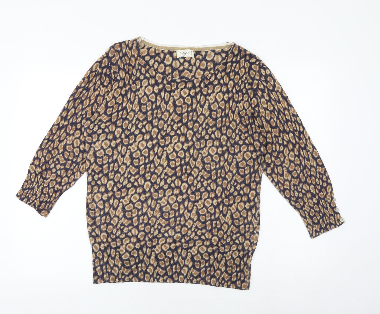 NEXT Womens Multicoloured Round Neck Animal Print Cotton Pullover Jumper Size 16 - Leopard Print