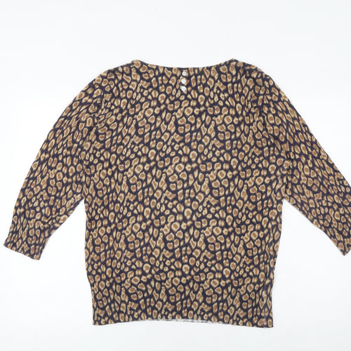 NEXT Womens Multicoloured Round Neck Animal Print Cotton Pullover Jumper Size 16 - Leopard Print