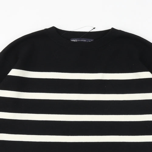 Marks and Spencer Womens Black Round Neck Striped Cotton Pullover Jumper Size S