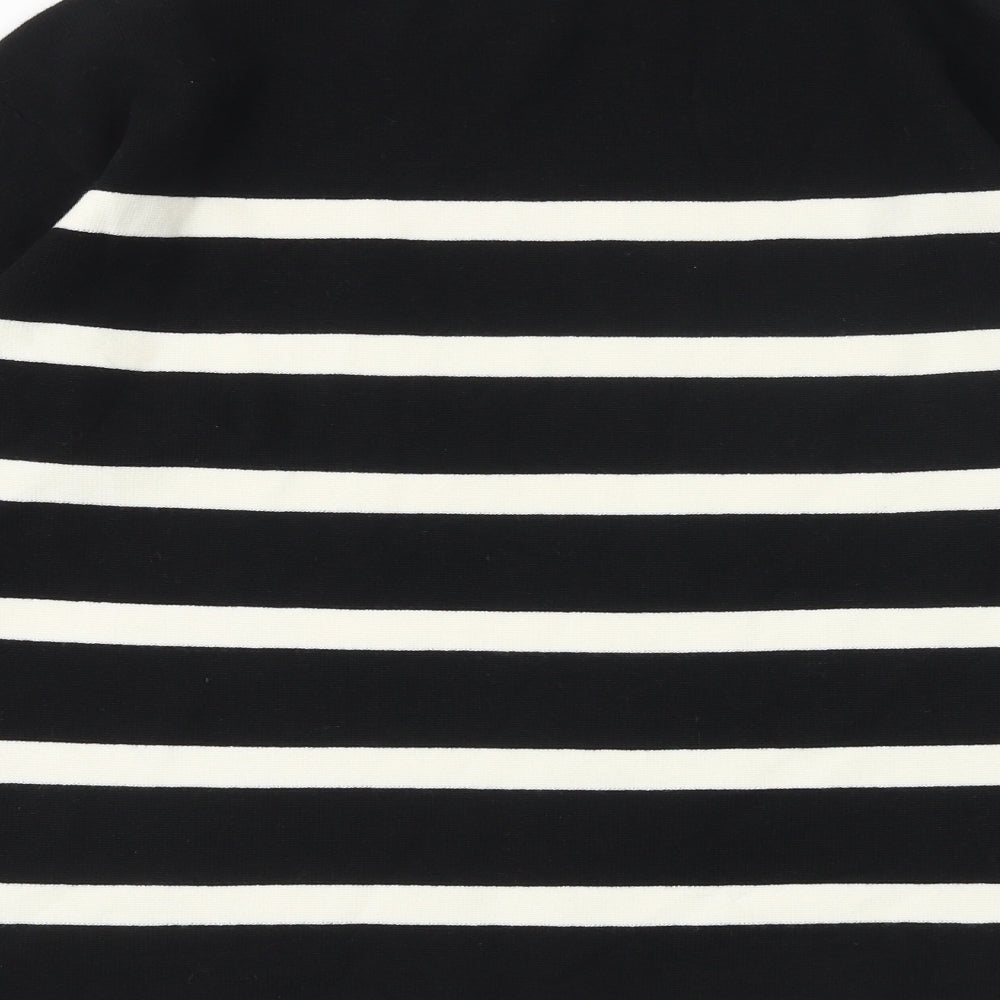Marks and Spencer Womens Black Round Neck Striped Cotton Pullover Jumper Size S