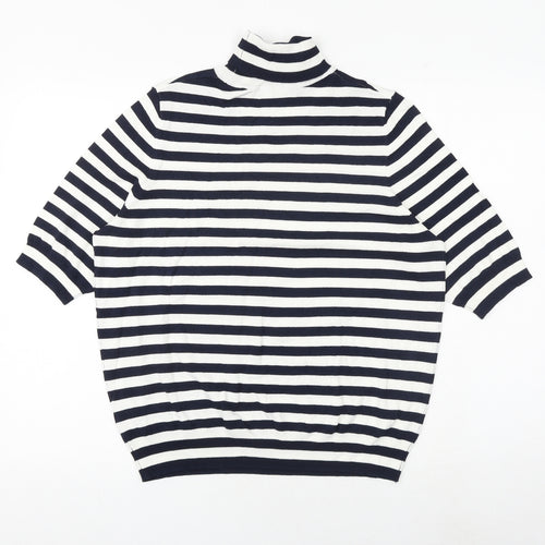 Marks and Spencer Womens Blue High Neck Striped Viscose Pullover Jumper Size 16