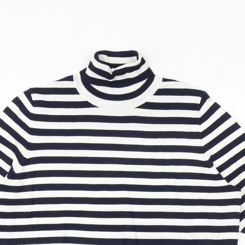 Marks and Spencer Womens Blue High Neck Striped Viscose Pullover Jumper Size 16