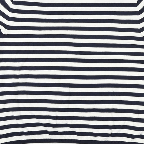 Marks and Spencer Womens Blue High Neck Striped Viscose Pullover Jumper Size 16