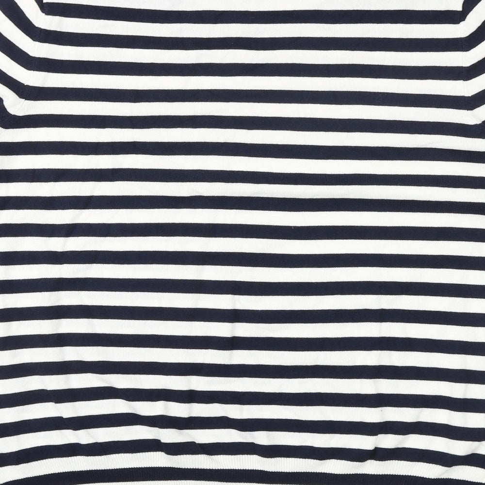 Marks and Spencer Womens Blue High Neck Striped Viscose Pullover Jumper Size 16