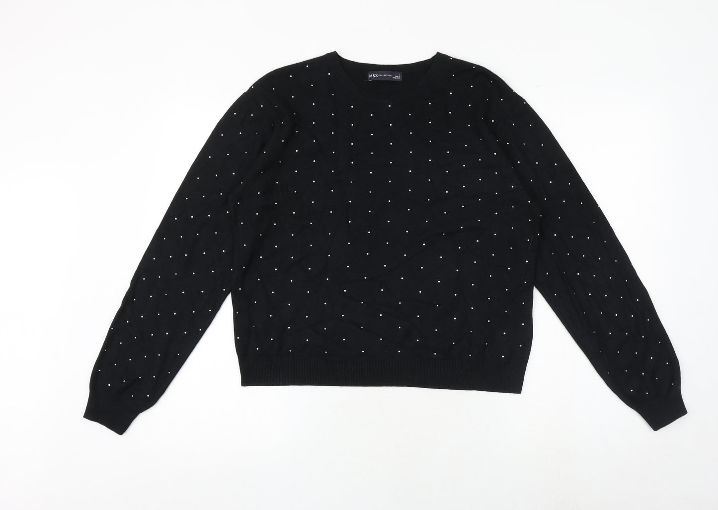 Marks and Spencer Womens Black Round Neck Viscose Pullover Jumper Size L
