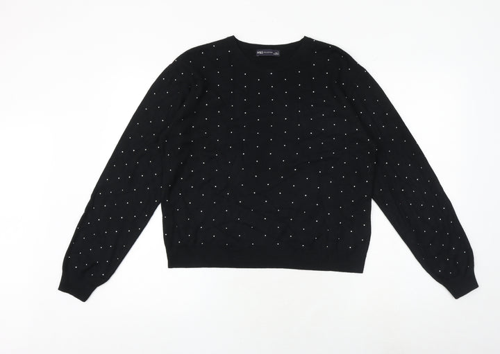 Marks and Spencer Womens Black Round Neck Viscose Pullover Jumper Size L