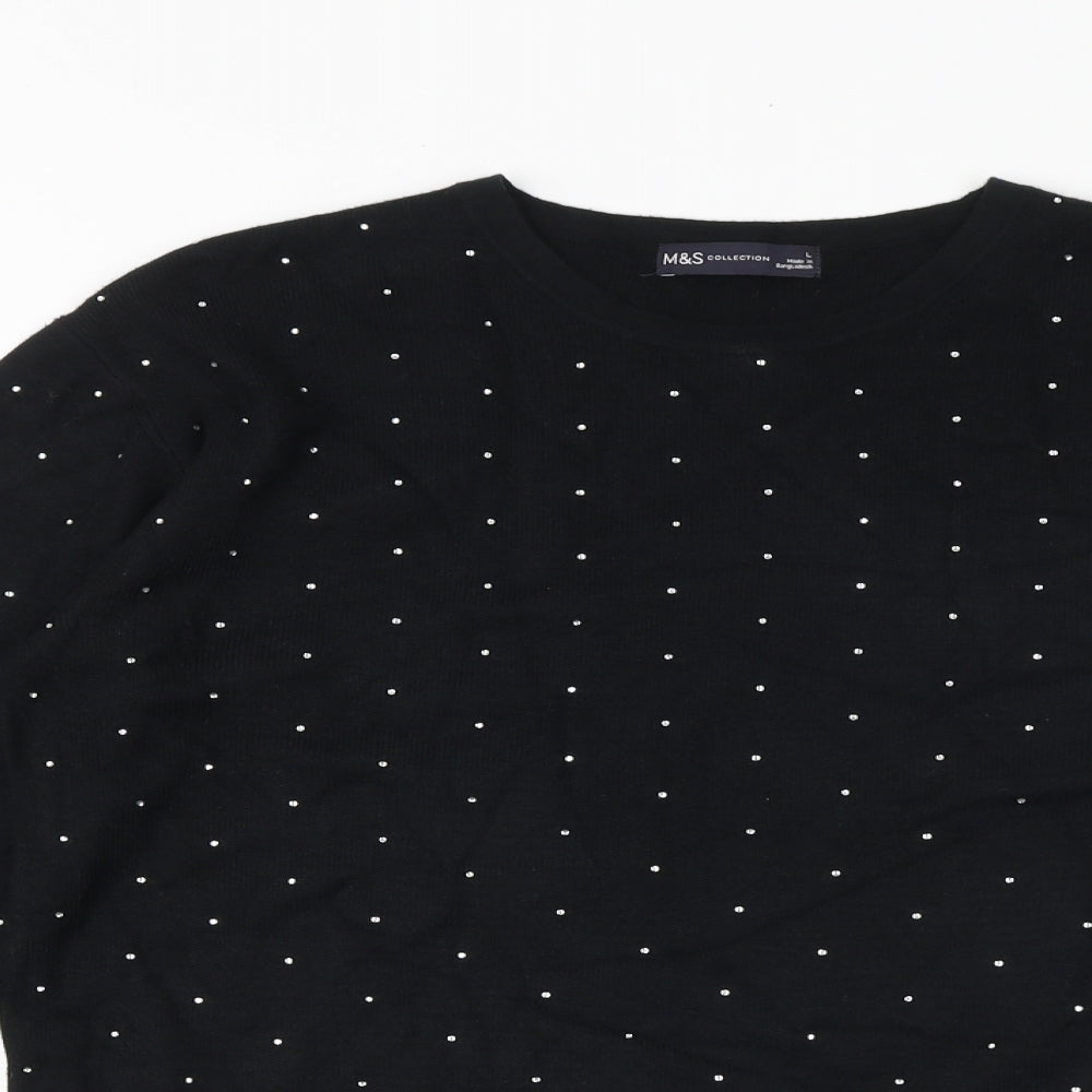 Marks and Spencer Womens Black Round Neck Viscose Pullover Jumper Size L
