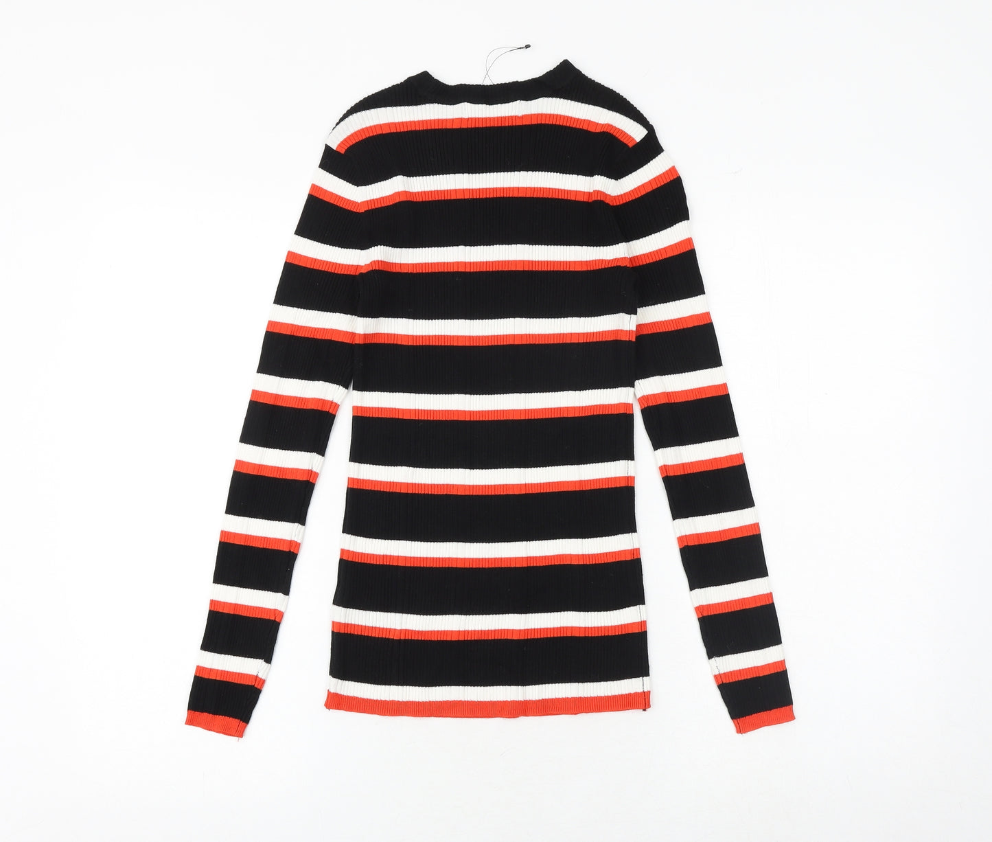 Marks and Spencer Womens Black Round Neck Striped Viscose Pullover Jumper Size 8