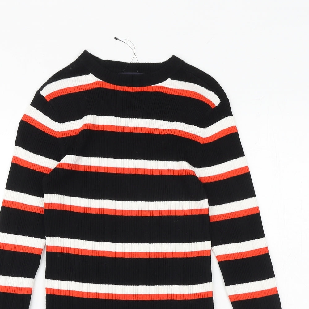Marks and Spencer Womens Black Round Neck Striped Viscose Pullover Jumper Size 8