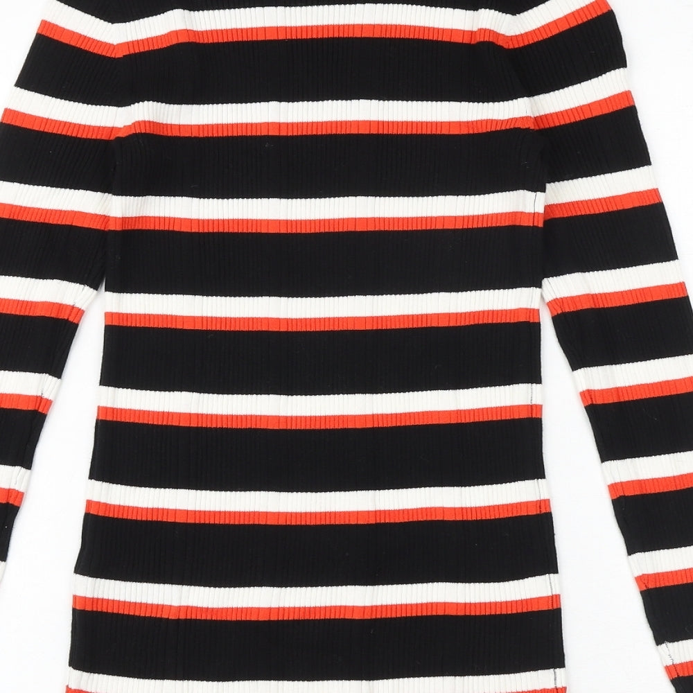 Marks and Spencer Womens Black Round Neck Striped Viscose Pullover Jumper Size 8