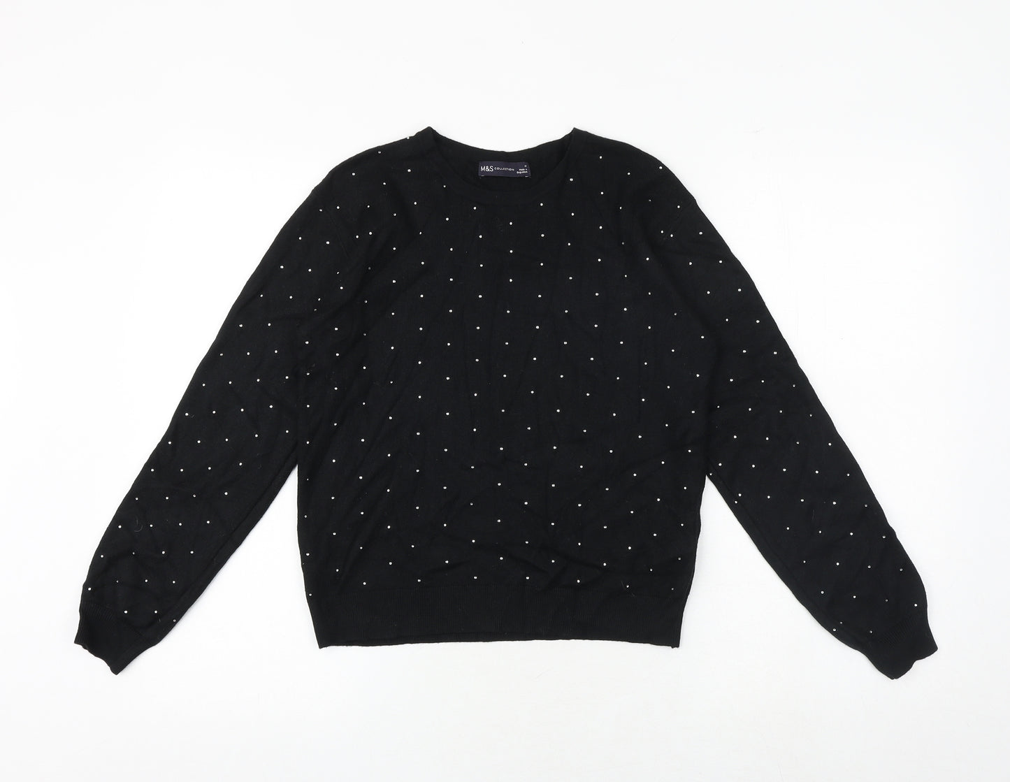 Marks and Spencer Womens Black Round Neck Viscose Pullover Jumper Size M