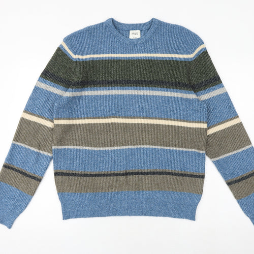 Marks and Spencer Mens Multicoloured Round Neck Striped Polyamide Pullover Jumper Size M Long Sleeve