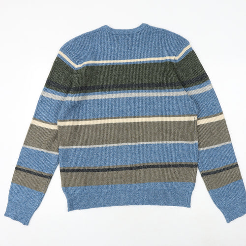 Marks and Spencer Mens Multicoloured Round Neck Striped Polyamide Pullover Jumper Size M Long Sleeve