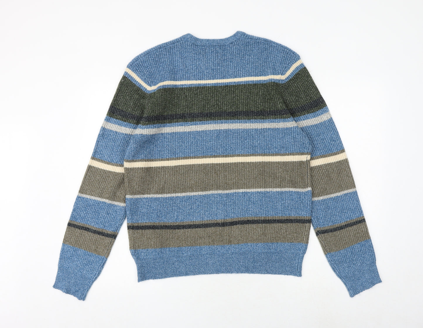 Marks and Spencer Mens Multicoloured Round Neck Striped Polyamide Pullover Jumper Size M Long Sleeve