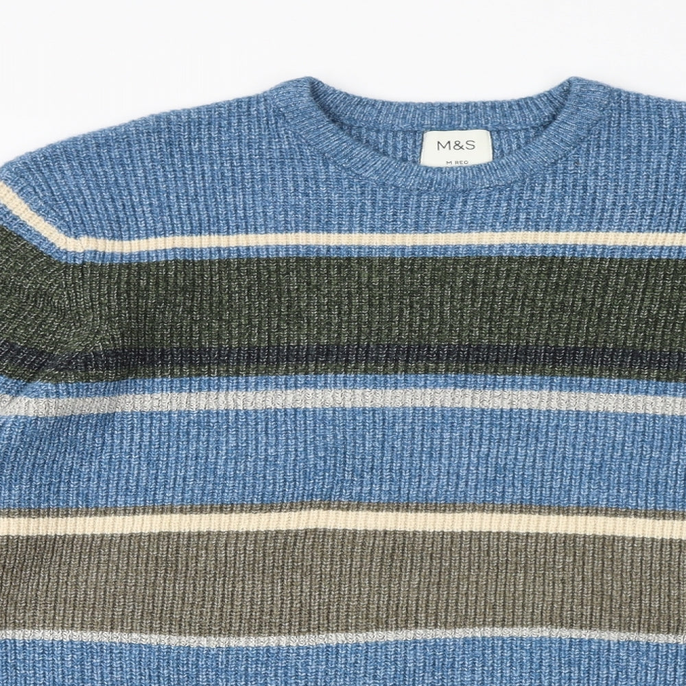 Marks and Spencer Mens Multicoloured Round Neck Striped Polyamide Pullover Jumper Size M Long Sleeve