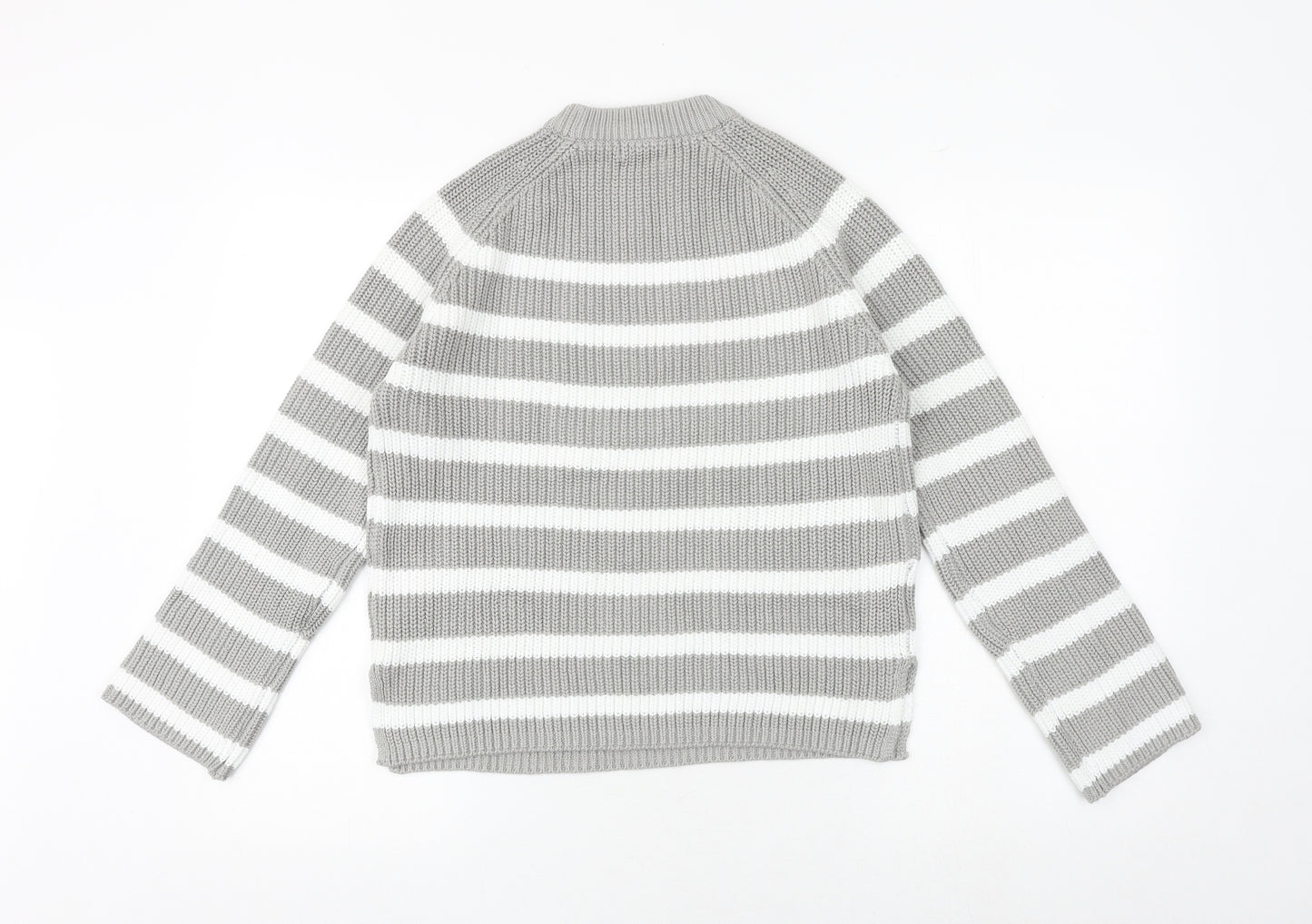 Marks and Spencer Womens Grey Round Neck Striped Cotton Pullover Jumper Size S
