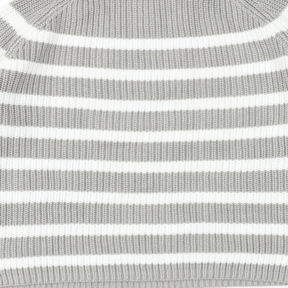 Marks and Spencer Womens Grey Round Neck Striped Cotton Pullover Jumper Size S