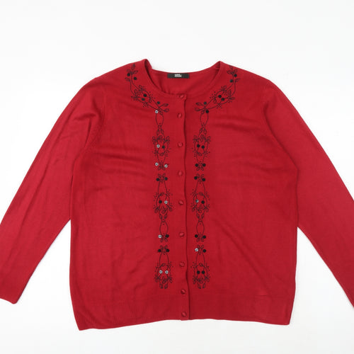 Marks and Spencer Womens Red Round Neck Acrylic Cardigan Jumper Size 16