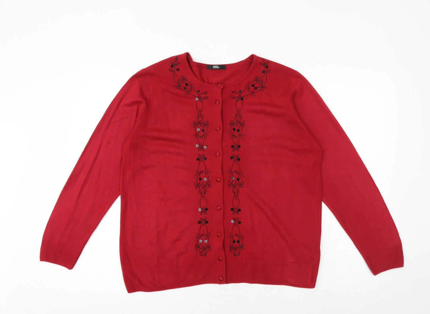 Marks and Spencer Womens Red Round Neck Acrylic Cardigan Jumper Size 16