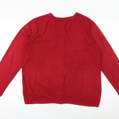 Marks and Spencer Womens Red Round Neck Acrylic Cardigan Jumper Size 16