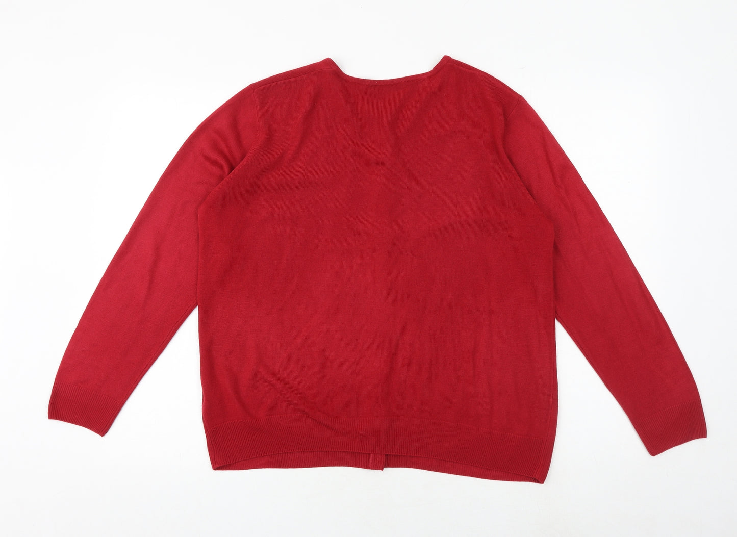 Marks and Spencer Womens Red Round Neck Acrylic Cardigan Jumper Size 16