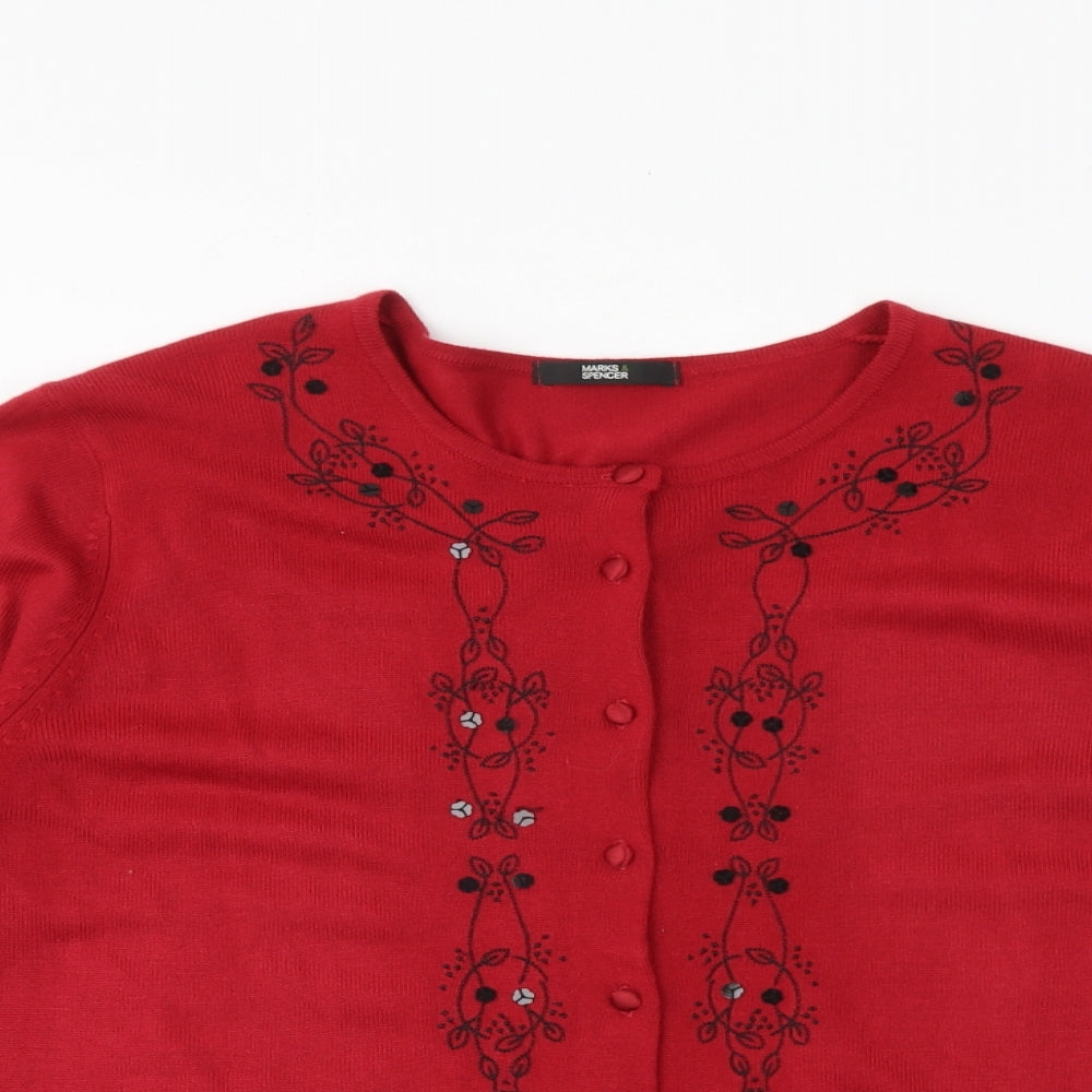Marks and Spencer Womens Red Round Neck Acrylic Cardigan Jumper Size 16