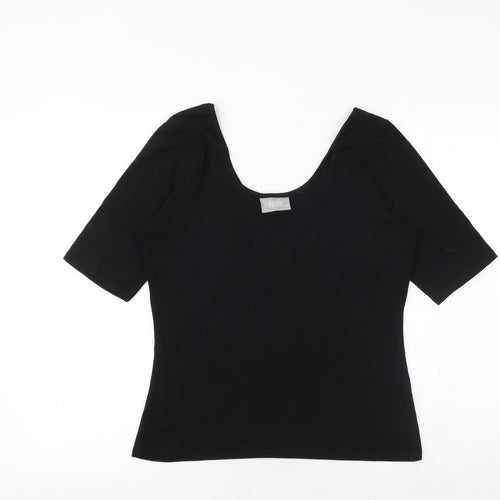 Wallis Womens Black Cotton Basic T-Shirt Size 14 Scoop Neck