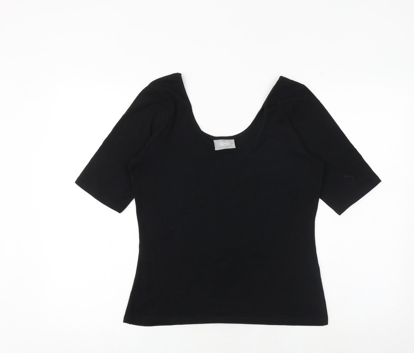 Wallis Womens Black Cotton Basic T-Shirt Size 14 Scoop Neck