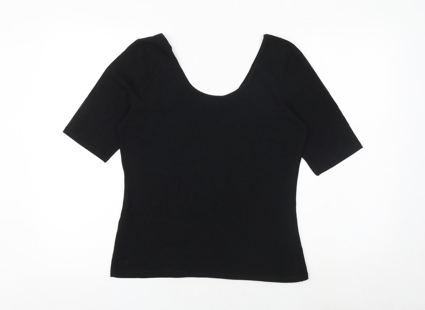 Wallis Womens Black Cotton Basic T-Shirt Size 14 Scoop Neck