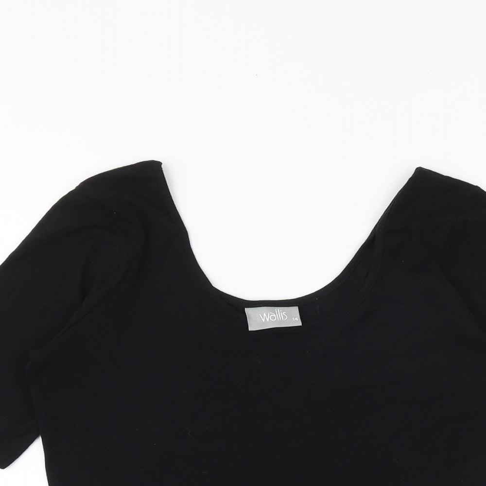 Wallis Womens Black Cotton Basic T-Shirt Size 14 Scoop Neck