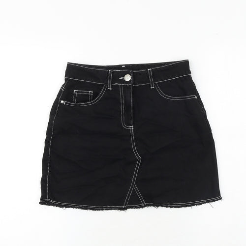M&Co Girls Black 100% Cotton A-Line Skirt Size 13 Years Regular Zip