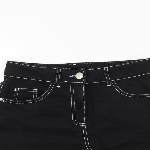 M&Co Girls Black 100% Cotton A-Line Skirt Size 13 Years Regular Zip