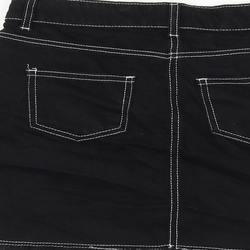 M&Co Girls Black 100% Cotton A-Line Skirt Size 13 Years Regular Zip