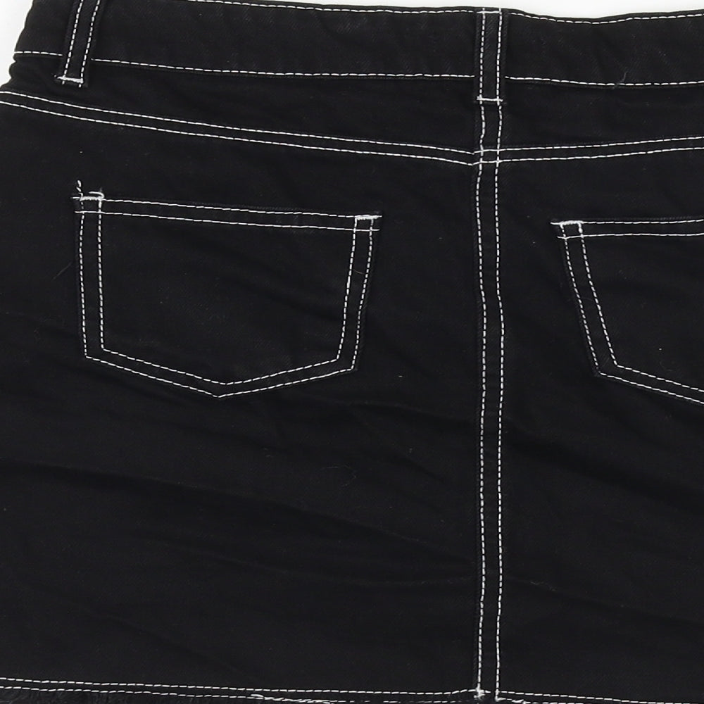 M&Co Girls Black 100% Cotton A-Line Skirt Size 13 Years Regular Zip
