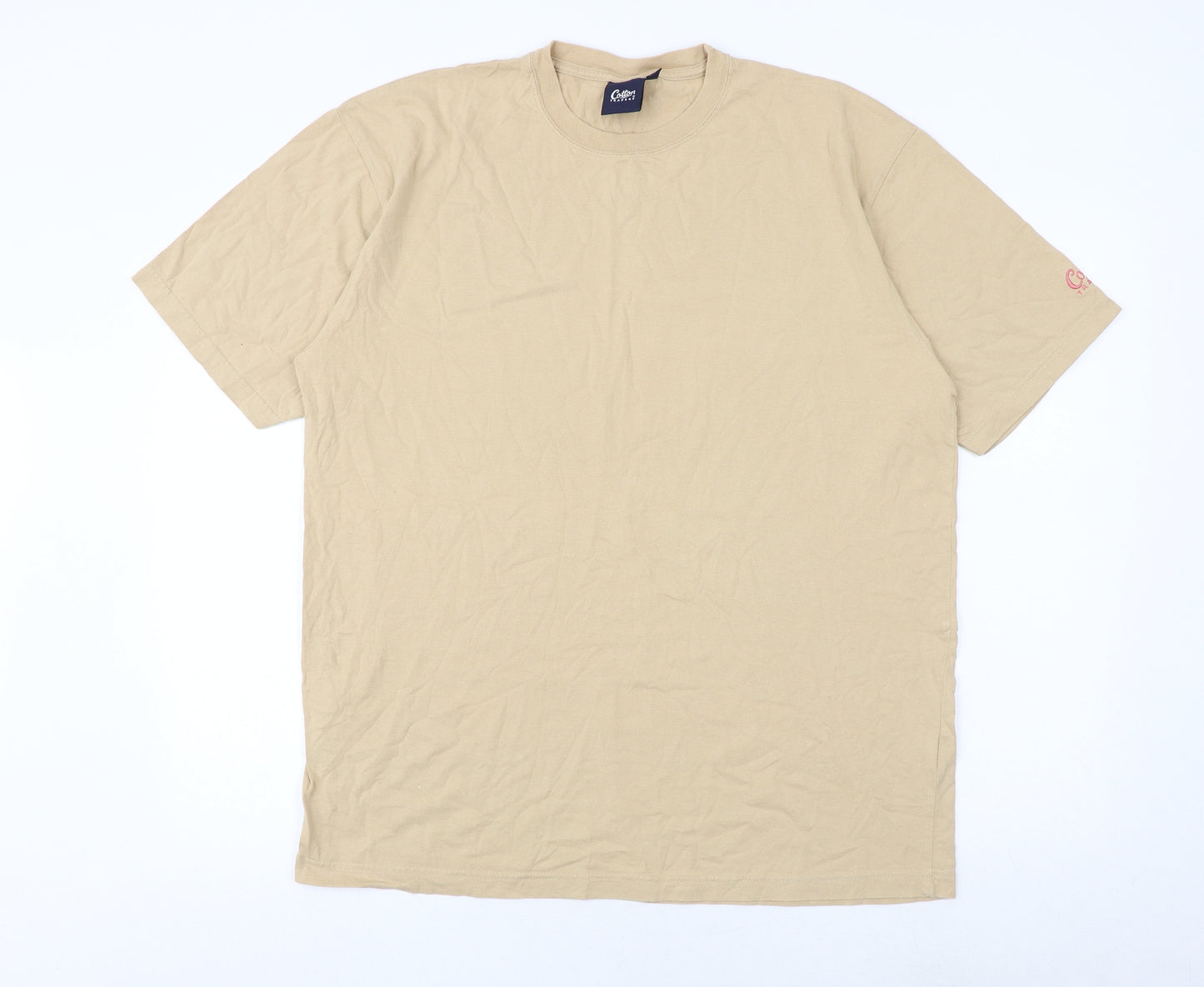 Cotton Traders Mens Beige Cotton T-Shirt Size L Round Neck