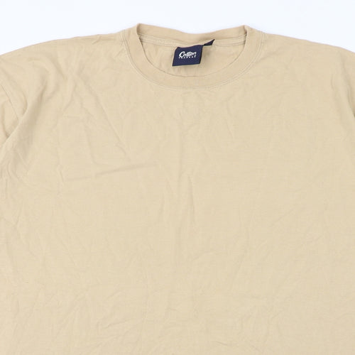 Cotton Traders Mens Beige Cotton T-Shirt Size L Round Neck