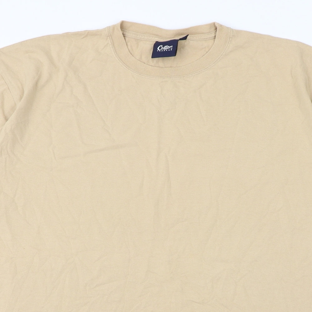Cotton Traders Mens Beige Cotton T-Shirt Size L Round Neck