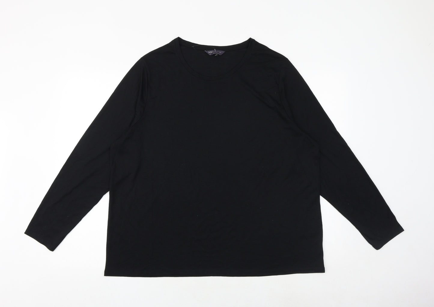 Marks and Spencer Womens Black Viscose Basic T-Shirt Size 24 Round Neck
