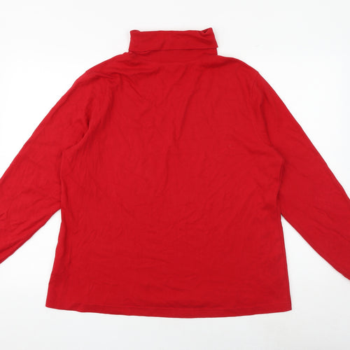 Lands' End Womens Red Cotton Basic T-Shirt Size L Roll Neck