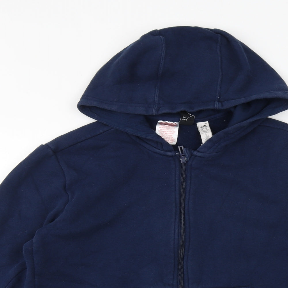 adidas Boys Blue Cotton Pullover Hoodie Size 13-14 Years Zip