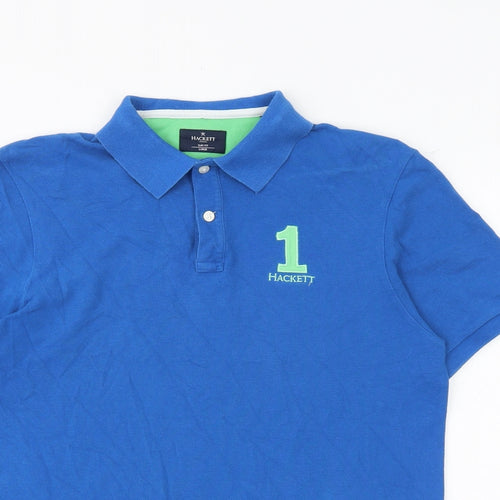 Hackett Mens Blue 100% Cotton Polo Size L Collared Button