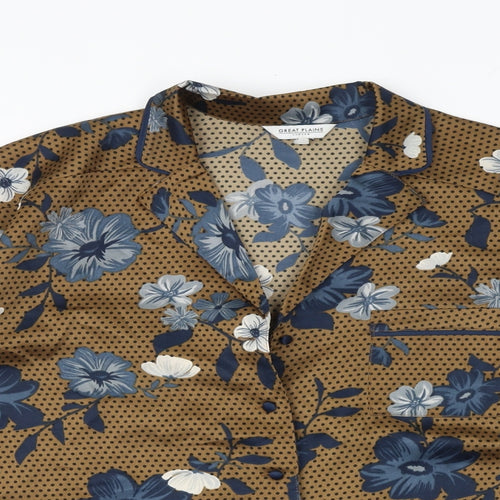 Great Plains Womens Brown Geometric Polyester Basic Button-Up Size S Collared