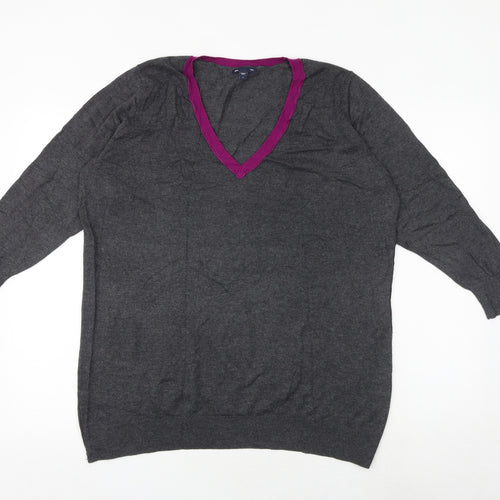 Gap Womens Grey V-Neck Cotton Pullover Jumper Size L