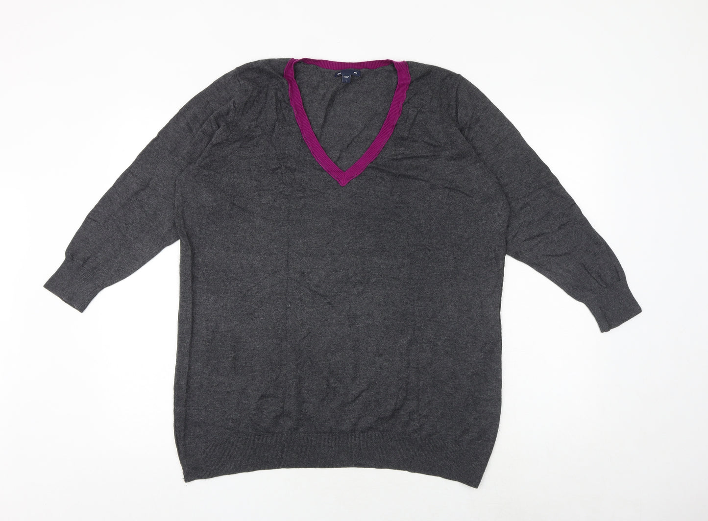 Gap Womens Grey V-Neck Cotton Pullover Jumper Size L